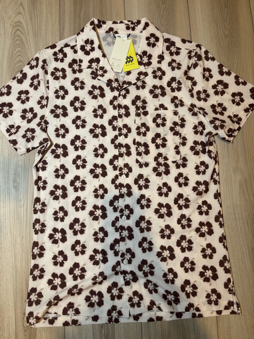 all in motion Cream Short-Sleeve Floral Button-Up Shirt